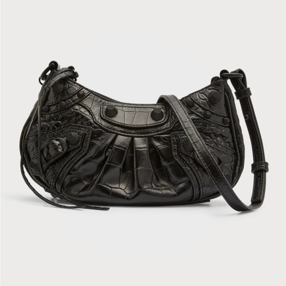NWT Balenciaga Le Cagole Croc-Embossed Crossbody Bag